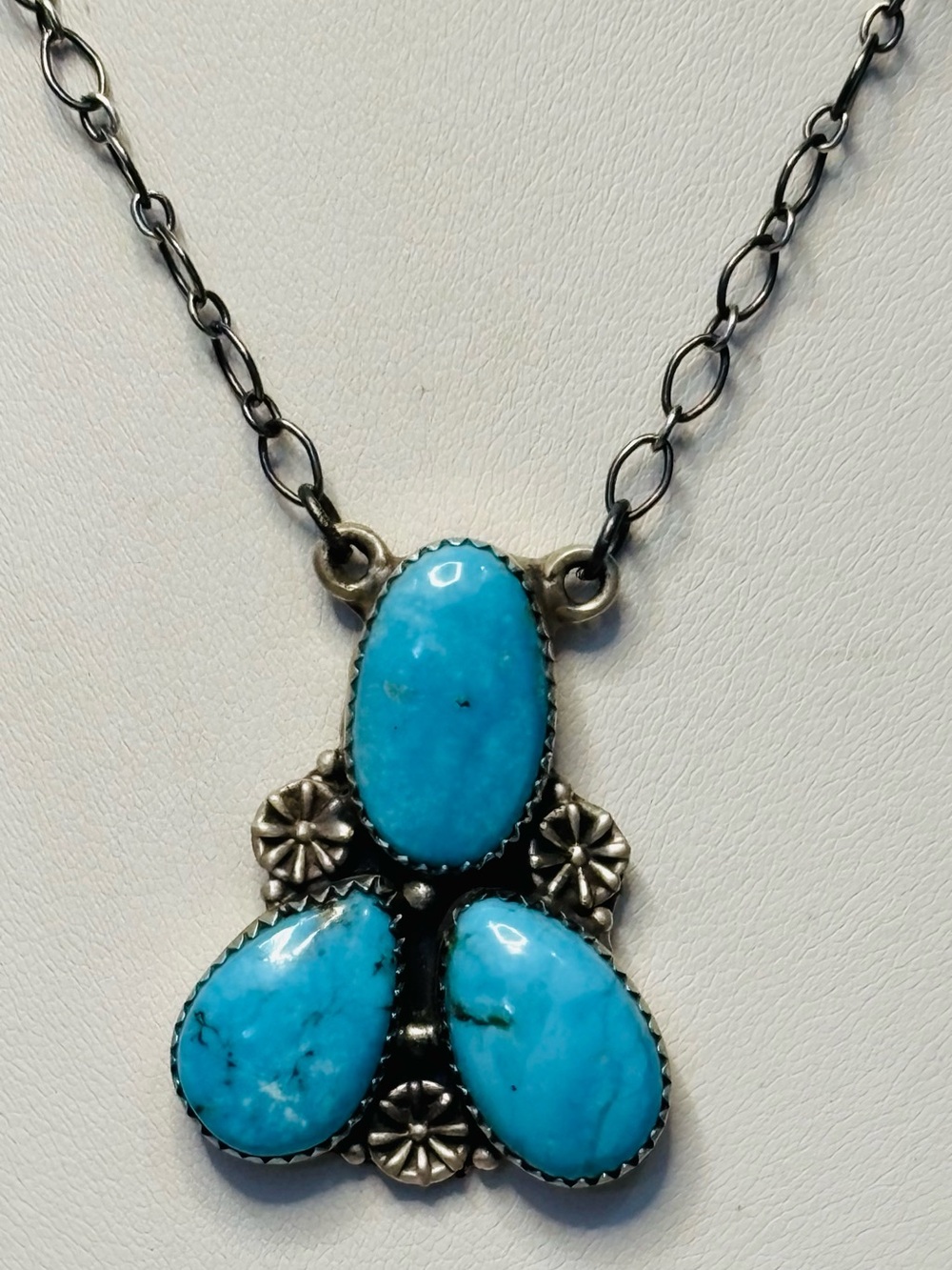 Three-Stone Tonopah Turquoise Pendant Necklace in Sterling Silver